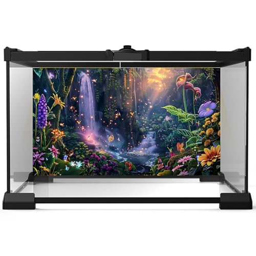 Fantasy Garden Aquarium Background Waterfall Tropical Forest Fish Tank Background Lush Moss Rainforest Flowers Reptile Tank Backgrounds Fantasy Sunray Butterfly Reptile Enclosure Backgrounds 48x24in