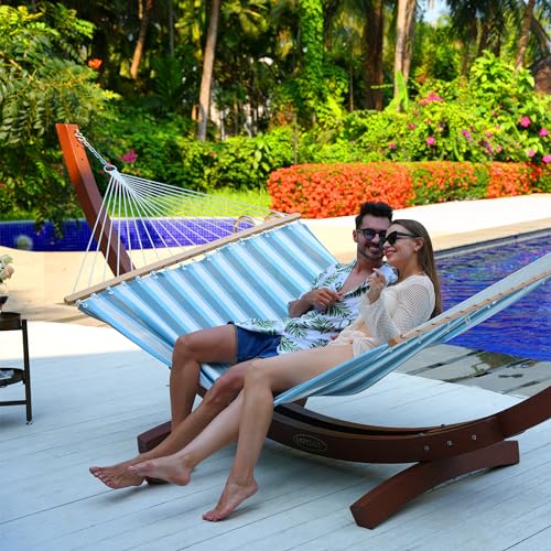 Lazy Daze Hammocks Quick Dry Hammock with Spreader Bar Textliene Fabric Double 2 Person Hammock with Chains Outdoor Patio Poolside Backyard Beach 450 lbs Capacity, Blue White Stripes - color: Blue White Stripes