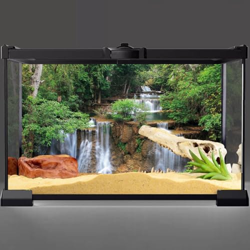AWERT 30x18 inches Waterfall Terrarium Background Rainforest Aquarium Background Tropical Plants Green Tree Reptile Habitat Background Vinyl - size: 30x18in/75x45cm