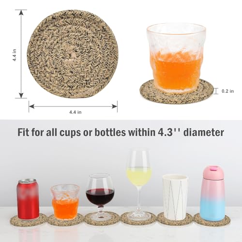 ABenkle 8 Pcs Drink Coasters with Holder, Cotton Woven Absorbent Coasters for Drinks, Minimalist Home Decor Coaster Set for Wooden Tabletop Protection Table, 4.3 inches - color: Jute Mixed Black, size: 8 Pcs