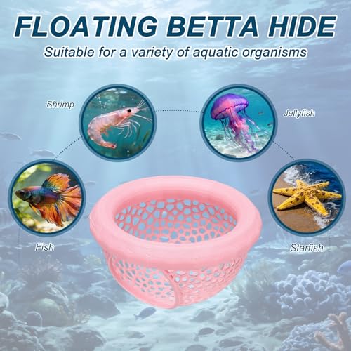 2Pcs Floating Betta Hammock Shrimp Shelter Betta Shrimp Feeder 3D Printed Fish Tank Accessories (S/L, Pink) for Small Aquarium Safe Rest - color: Pink