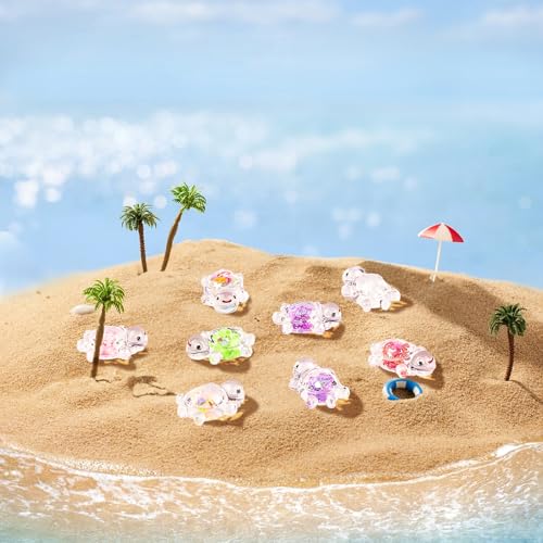 Anboor 30PCS Small Resin Turtle with 1 Pc Suitcase Boxes, Luminous Mini Resin Animals to Hide Sea Turtles Glow in The Dark Figurines for Fairy Garden Dollhouse Aquarium Decor (Sequins) - style: 30 Pcs Sequins