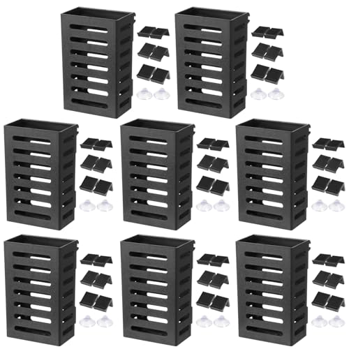 8 Pack Aquarium Plant Holder with Hooks and Suction Cups, Hanging Rimmed Tank Plant Pot Aquarium Planter Cups, Aquatic Planter Cups for Fish Tank Aquaponic Aquascape Decoration