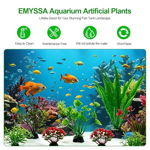 11 Pack Aquarium Plants, Fish Tank Decoration, Artificial Plastic Plants for Household and Office Aquarium