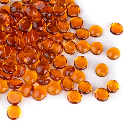 1LB Glass Marbles, Transparent and Smooth Flat Glass Beads for Vases, Mosaic Gem Pebbles for Aquarium Decor, Floral Arrangements, Mancala Stones, Vase Filler and Crafts, Orange - color: Orange