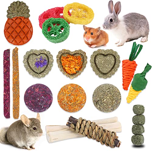 VESPRO Bunny Toys, 21PCS Rabbit Chew Toys for Teeth, Guinea Pig Natural Treats, Timothy Hay Sticks for Chinchillas Hamsters Rats, Small Animals Teeth Grinding - size: 1 Count (Pack of 2)