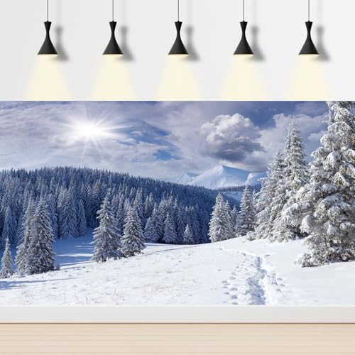 Winter Forest Aquarium Background Frosty Mountain Pine Trees Fish Tank Background Heavy Snow Capped Mountains Terrarium Backgrounds Couldy Winter Sunbeam Landscape Reptile Tank Backgrounds 24x12in - color: Grey_White, size: 24(W)x12(H)inches/ 60(W)*30cm(H