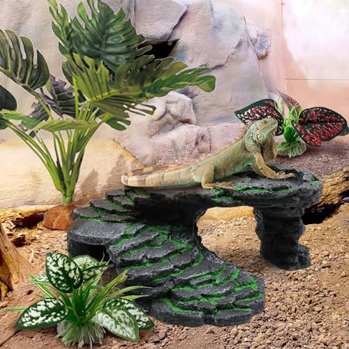 Moonorange Reptile Artificial Plants, Terrarium Plants Decorations Supplies, Aquarium Fish Tank Plant, Amphibian Habitat Hideout Tank Accessories(L Set-3pcs/A) - color: L Set-a