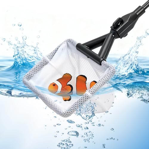 6 in 1 Aquarium Cleaning Tool Kit, Fish Tank Cleaner Set with Adjustable Telescopic Long Handle (21-32 Inch) Include Algae Scraper, Scrubber Pads, Fish Net, Tube Cleaning Brush, Gravel Rake