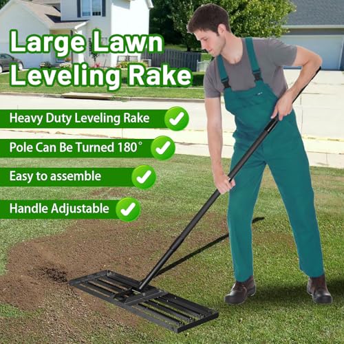 Lawn Leveling Rake 34"x10",Lawn Leveling Tool with 68" Long Adjustable Stainless Steel Handle for Leveling Soil,Grass,Sand or Dirt,Heavy Duty Lawn Leveler for Backyard,Garden,Golf Course,Farm,Pasture - style: 34"x10"