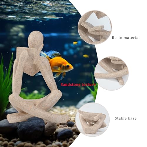 Fish Aquarium Decor Ornaments Sandstone Minimalist Resin Thinker Statue Fish Tank Decorations Small Accessories Abstract Home Decor Fish Toy for Betta Cichlid Goldfish Shrimps Hermit Crabs Turtle - color: Right Thinking Read Book