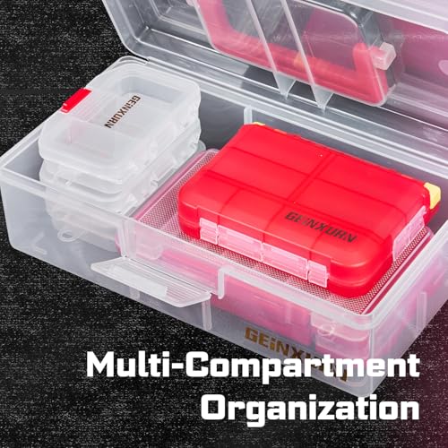 Geinxurn Plastic Tools Box Set, 7Pieces Red Transparent Portable Storage Case for Various Tools and Small Parts Accessories Storage Organizer - style: Rdbox-Mixed