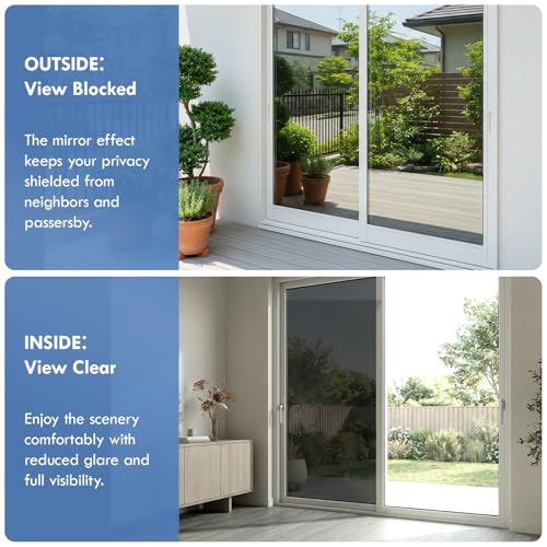 One Way Privacy Window Film, Black-Silver Static Cling, 35.4" x 78.7" - color: Black Silver, size: 35.4" x 78.7"