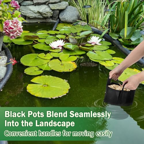 Aulock 8-Pack Lily Grow Bags for Pond - Durable Nonwoven Fabric Plant Pots with Handles, Aquatic Pond Planter for Aquatic Plants Water Lily, Black, (8''x 8''- 1.8 Gallons) - size: 8''x8''- 1.8 Gal