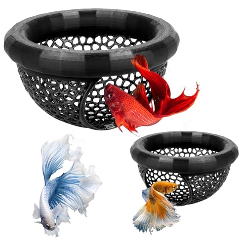 Uncle Yang 2 PCS Floating Betta Hammock & Shrimp Shelter 3D Printed Aquarium Decor Floating Betta Hide with Feeding Ring Safe Resting Spot for Betta Fish, Shrimp and Small Fish