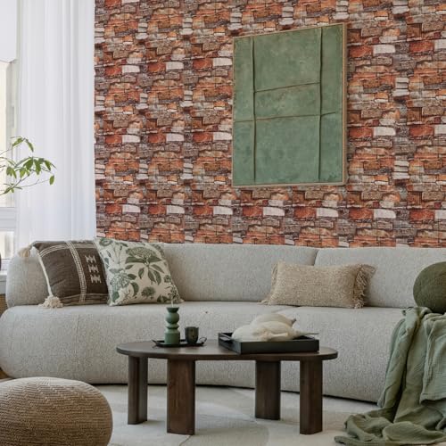 10 Pack 3D Wall Panels Peel and Stick, Waterproof Foam Stone 3D Wallpaper, Self Adhesive Foam Wallpaper for Bedroom Bathroom Kitchen (13.7 * 15.1in) - color: Red Brick, size: 10 Pack