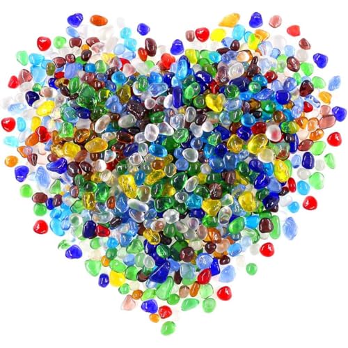 1 Lb (460 g) Colorful Sea Glass Stones Irregular Rainbow Glass Pebble Decorative Rock Quartz Tumbled Gemstone Chips for Aquarium Decoration/Vase Filler/Jewelry Making/Handwork Craft/Gems Display - color: Multicolored