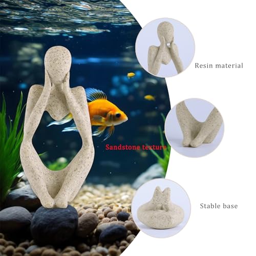 Fish Aquarium Decor Ornaments Minimalist Sandstone Resin Thinker Statue Fish Tank Decorations Small Accessories Abstract Home Decor Fish Toy for Betta Cichlid Goldfish Shrimps Hermit Crabs Turtle - color: Focused Thinking