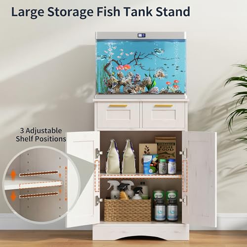 10 Gallon Fish Tank Stand with Storage, Aquarium Stand, 2 Drawers for Fish Tank Accessories Storage, 5-10 Gallon Aquarium Cabinet, 20.5" L x 11.0" W Tabletop, Vintage White, PTBX02WH - color: Vintage White, size: 5-10 Gallon