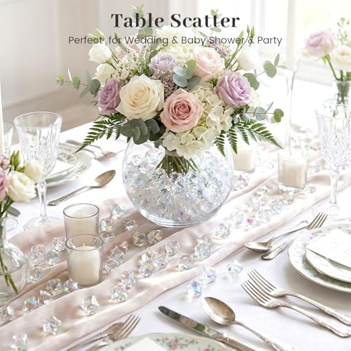 DomeStar Iridecent Fake Ice, 150PCS Sparkling Vase Fillers Fake Diamonds Clear Gem Stones DIY Crafts Wedding Table Scatter Decoration - color: Bright Clear