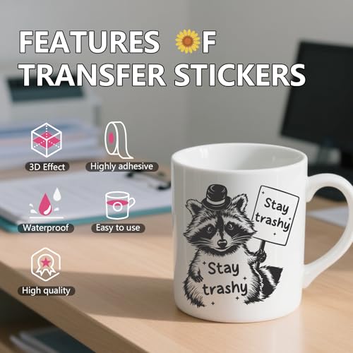 Cute Raccoon UV DTF Stickers - 20 Sheets Unhinged and Feral Funny UV DTF Cup Wraps for 16 20 oz Glass Coffee Mug, Trouble Ain't Raccoon Transfer Sticker Decals DIY Water Bottle Journal Decoration - style: Raccoon