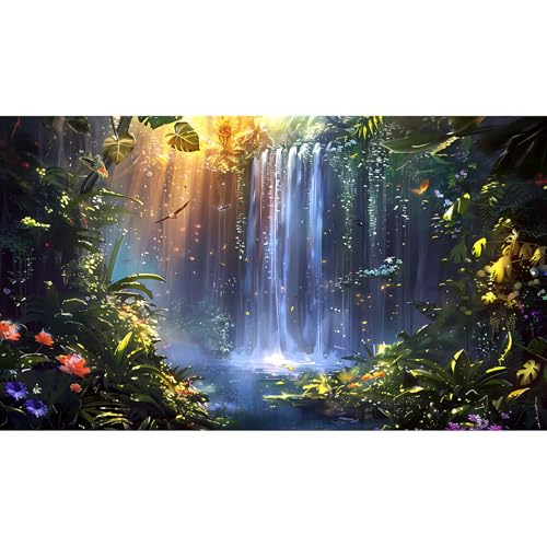 Waterfall Tropical Plants Aquarium Background Fantasy Enchanted Jungle Fish Tank Background Waterfall Cascades Vibrant Flora Sunray Reptile Tank Backgrounds Fairy Valley Terrarium Backgrounds 24x12in - color: Light Blue_Green, size: 24(W)x12(H)inches/ 60(