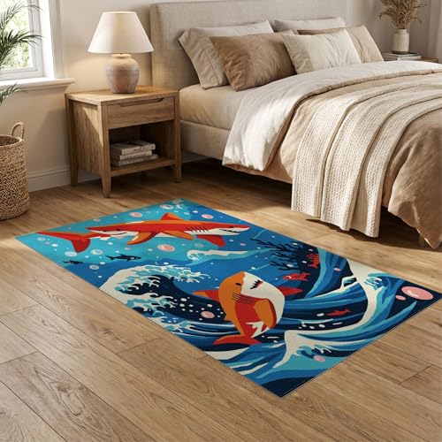 5'x7' Washable Kawaii Fish Area Rug, Red Flatwoven Floor Covering for Dining Room, Under Table, Home Office, Non-Slip Chair-Friendly Carpet | Ref:2070034 - color: Blue/Pattern 11, size: 5' x 7' (Rectangular)