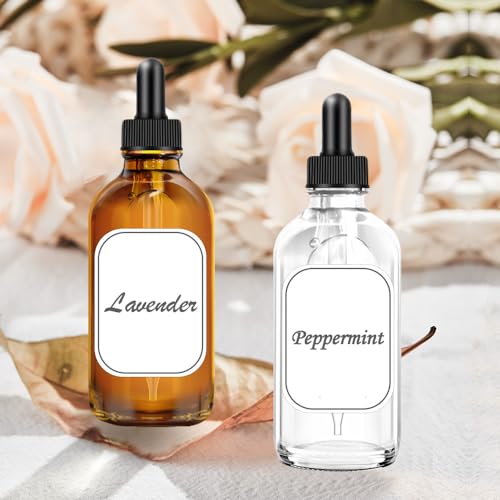 Bumobum Amber Dropper Bottles, 4oz Glass Bottle with Dropper for Essential Oils with Funnel, Labels & Pipette, 2-Pack Tincture Bottles with Dropper(Unbreakable Plastic Eye Dropper) - color: Amber and Clear