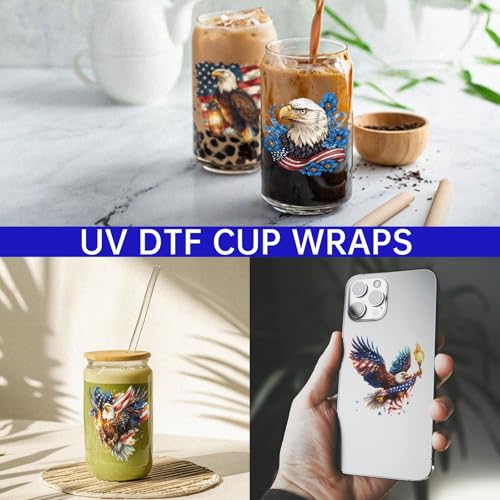 4 PCS 4th of July Eagle UV DTF Cup Wrap High Viscosity Stickers for Glass Mugs Notebooks Laptops - style: 4th of July Eagle