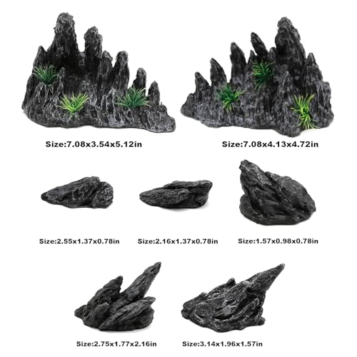 Large “Soul Valley” 7pcs Resin Aquarium Decor Set – Fish Tank Decorations, Imitation Stone Ornaments for 12-20 inch aquariums, Natural Rock Style Decor for Fresh/Saltwater Landscaping Aquariums