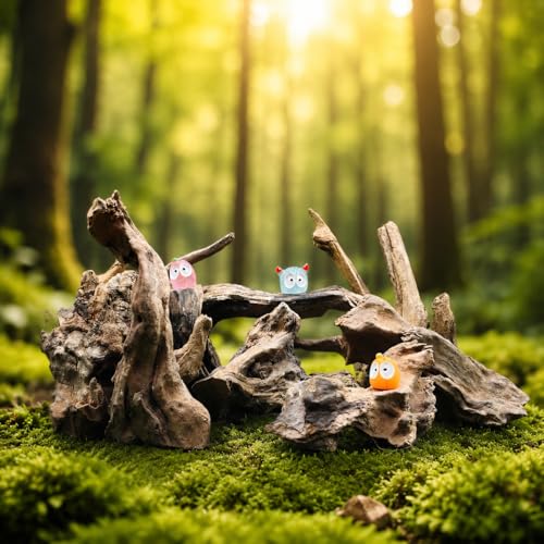 Aquarium Driftwood Unique Wooden Logs with Small -Like Decorative Mini House Figurines Suitable for Fish Bowl Classroom Decoration