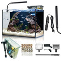 10 Gallon Aquarium Set Glass Fish Tank, Heater Self Cleaning System Filter with Media Bright Light Cleaning Tool, Leak-Proof Clear Rimless Betta Tropical Freshwater Fish - size: 10 Gallon