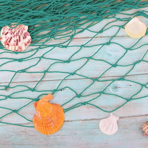 ZUEXT Beige & Aqua Decorative Fishing Net 80x40 Inch, 2PCS Large Picture Fish Net, Pirate Mermaid Net for Nautical Ocean Themed Under The Sea Party, Wall Hanging Fishnet for Photo Display - color: Beige & Aqua, size: 80" x 40" - 2 Pack