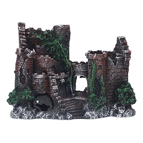 Tyenaza Fish Tank Castle Decoration, Aquarium Castle Decoration, Lifelike Hideout Resin Fish Tank House Ornament for Saltwater Freshwater