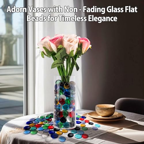 1LB Mix Glass Marbles, Transparent and Smooth Flat Glass Beads for Vases, Mosaic Gem Pebbles for Aquarium Decor, Floral Arrangements, Mancala Stones, Vase Filler and Crafts(Approx. 80-100 PCS) - color: Mix