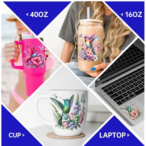 UV DTF Cup Wrap for 16oz Glass, 12 Sheets Watercolor Hummingbird UV DTF Stickers, Rub on Transfers Stickers for Mug Bottle - style: Watercolor Hummingbird