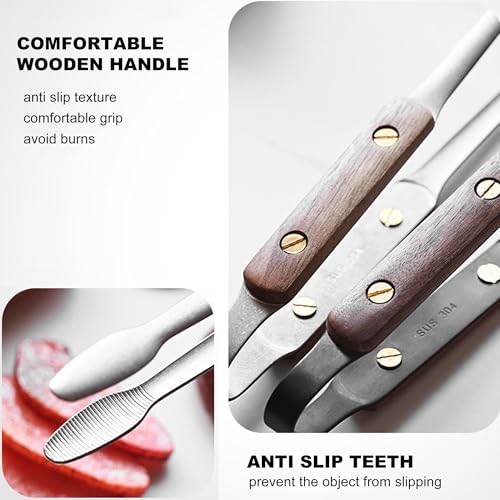 Longjet Kitchen Tongs Metal Tweezers for Cooking - Reptile Feeding Tongs for Gecko, Bearded Dragon, Snake - Long Forceps for Aquarium Plant (Silvery Walnut-9.5"/1Pcs) - color: Silvery Walnut-9.5"/1pcs