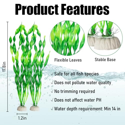 Artificial Aquarium Plants, Green Plastic Fish Tank Decorations, 12 Inch Tall Water Plants with Stable Base, 10 Pack, Safe for Fish (Green) - color: Green