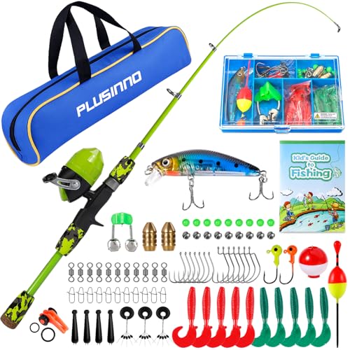 PLUSINNO Kids Fishing Pole with Spincast Reel Telescopic Fishing Rod Combo Full Kits for Boys, Girls, and Adults - color: Green, size: 4FT / 1.2M