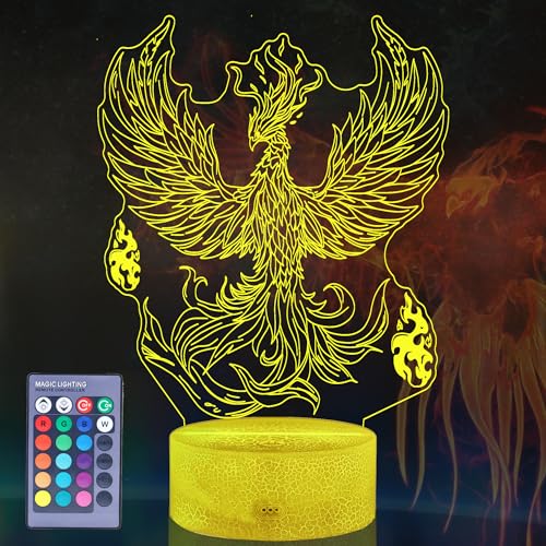 Phoenix Night Light, 3D Illusion Lamp, Phoenix Stuff with 16 Colors Changing, Remote Control, Dimmable, Kids Room Decoration, Xmas Holiday Gifts - color: Phoenix