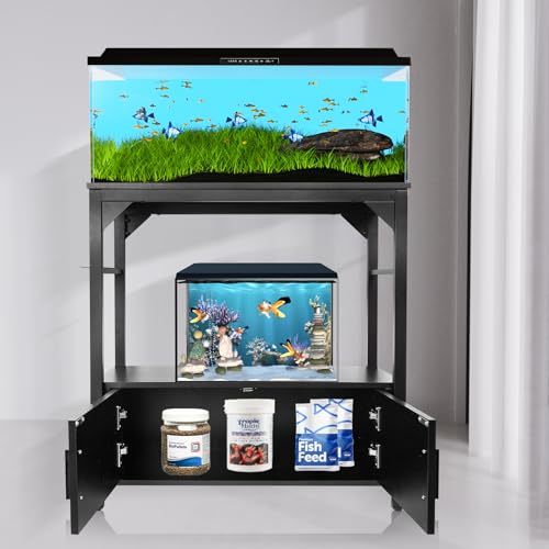 YEMOO Aquarium Stand 20-29 Gallon, 29 Gallon Fish Tank Stand with Aquarium Tools Organizer, 3 Tier Breeder Tank Stand with Storage Cabinet, Heavy Duty Metal Frame for 20 - 29 Gallon Long Aquarium (20-29 Gallon Fish Tank Stand)