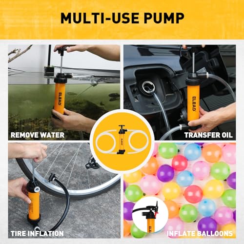 Gas Siphon Pump for Gasoline, Multi-Use Fluid Transfer Pump, Oil Liquid Siphon Pumps, Fuel Siphon Tool, Multifunction Hand Inflation Pumps with Inflator Hose adapter, Needle Valve/Balloon adapter
