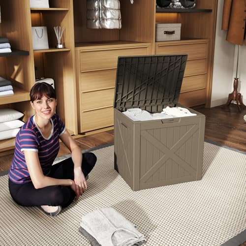 ROJIK 33 Gallon Resin Deck Box, Lockable Waterproof Weatherproof Outdoor Storage Container for Garden Tools, Cushions & Outdoor Accessories(Grey) - color: Grey, size: 33 Gallon