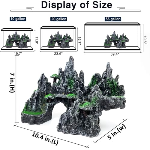 Fish Tank Mountain Decoration,Aquarium Accessories - Aquarium Decor for Betta N Goldfish Hideouts Cave Hide Ornament for 10-50 Gal,Aquarium Mountain Landscape shelter for Hide N Play(10.4" L)