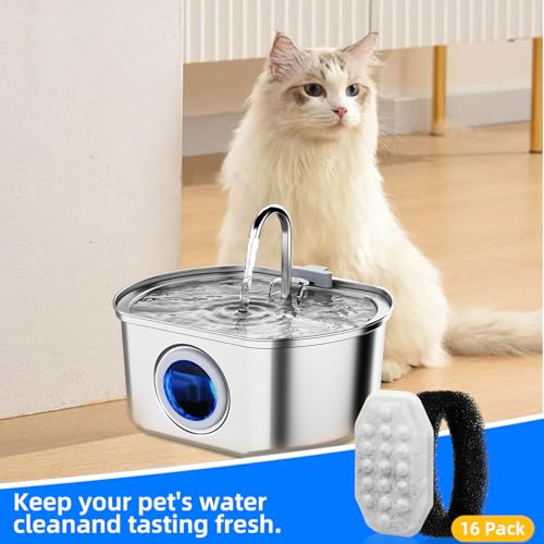 16 Pack Cat Water Fountain Filter Replacement & Pre-Filter Sponges for 3.2L/108oz Automatic Pet Fountain Dog Water Fountain
