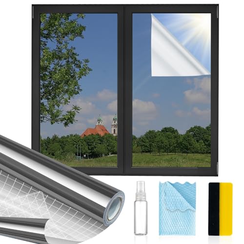MAGIDEKOR Window Privacy Film One Way, Reflective Mirror Window Film Daytime Privacy, UV Sun Blocking Heat Control Static Cling, Window Tint for Home Office - 17.5 Inch X 6.5 Feet - color: One Way - Black, size: 17.5 Inch X 6.5 Feet