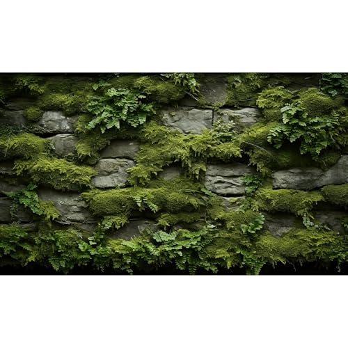 Rock Wall Aquarium Background Inner Wall Adorned with Lush Green Moss Fish Tank Background Stone Rock Wall Reptile Tank Background Moss with Stone Wall Reptile Habitat Terrarium Background 24x12in - color: Brown_Green, size: 24(W)x12(H)inches/ 60(W)*30cm(