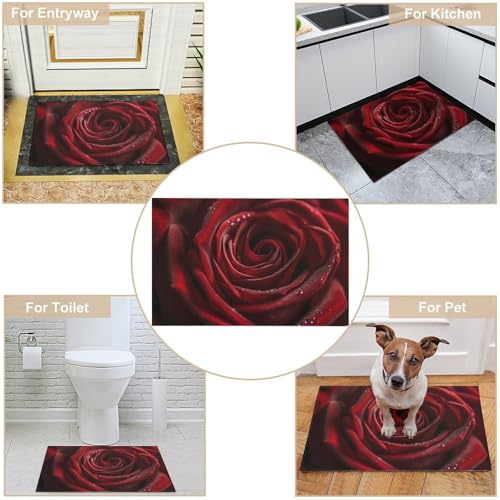Outdoor Door Mat 15.7" X 23.6" Non-Slip Doormat Close-Up Photo of Red Rose Front Door Mats Quick Dry Welcome Mats for Outdoor Indoor Entrance Mat Home Decor Floor Mats for Patio - color: Close-up Photo of Red Rose