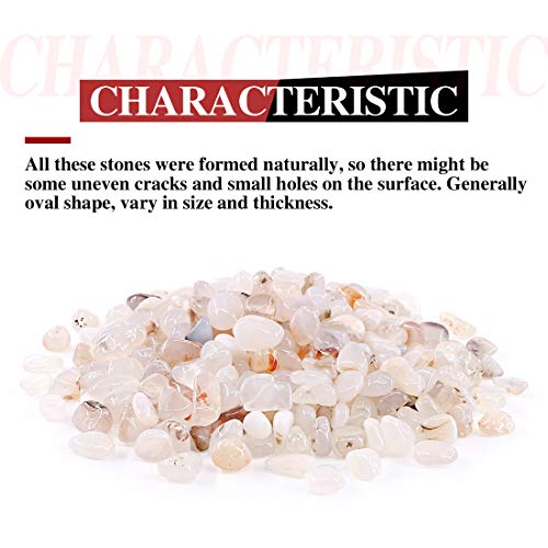 Hilitchi White Agate Stone Tumbled Stones for Plants Cacti & Succulents Bedding, Vase Filler, Landscape Bottom Decoration (About 1lb(455g)/Bag) - color: White Agate, size: 9-14mm (0.35"-0.55")