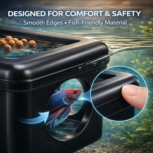 Black Floating Betta Fish Hideout with Round Holes & Window – Floating Cave Hammock, Feeding Platform & Resting Tunnel – Betta Fish Shelter for Nano Tanks, Bowls & Small Aquariums - color: C: Black